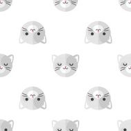Vector flat cartoon cat heads seamless pattern Animal background