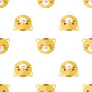 Vector flat cartoon tiger heads seamless pattern Animal background