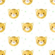 Vector flat cartoon tiger heads seamless pattern Animal background N2