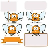 Vector Orange Funny Flying Insect Monster with sign and messages