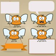 Vector Orange Funny Flying Insect Monster with sign and messages N2