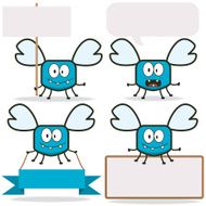 Vector Blue Funny Flying Insect Monster with sign and messages