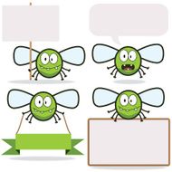 Vector Green Funny Flying Insect Monster with sign and messages