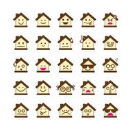 Collection of difference emoticon icon house on the white