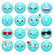 Set of blue cartoon round characters