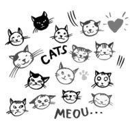 Vector icons of cat smiling faces