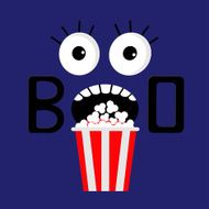 Scary face boo Popcorn Cinema icon in flat Movie N2