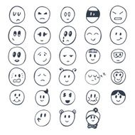 Set of hand drawn funny faces with different expressions Smiley N2