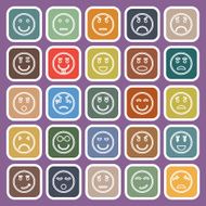 Circle face line flat icons on violet background
