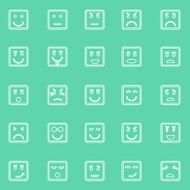 Square face line icons on green background