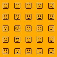 Square face icons on orange background