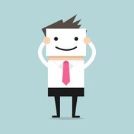 Businessman hide his real face by holding smile mask