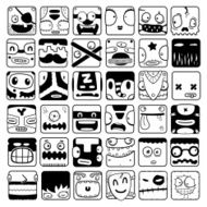 set of cartoon box face silhouettes
