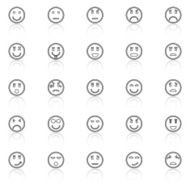 Circle face line icons with reflect on white background