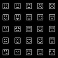Square face line icons on black background