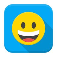 Laughing yellow smile flat app icon with long shadow