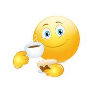 Emoticon drinking coffee with cake
