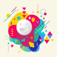 Smile on abstract colorful spotted background with different ele