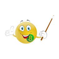 Smiley billiard ball with cue