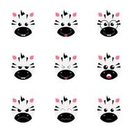 zebra emotion 9 face icon set vector