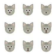 cat emotion faces icon set vector