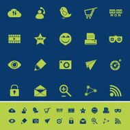 Internet useful color icons on blue navy background