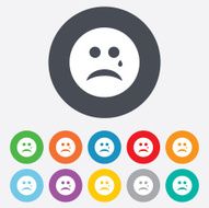 Sad face with tear sign icon Crying symbol