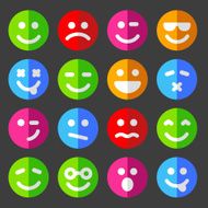 Flat and round vector emotion icons with smiley faces
