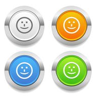 Four color round button with smile icon and metallic border