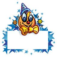 clown whit banner on star