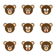 bear emotion 9 faces icon set vector