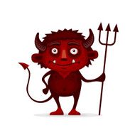 Red Halloween Devil with Trident in Cartoon Style Vector