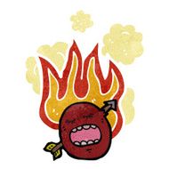 retro cartoon flaming emotion face