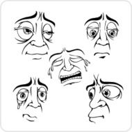 Sad facial expressions - vector set