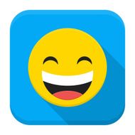 Laugh yellow smile flat app icon with long shadow