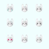 Vector minimalistic flat bunny emotions icon set N2
