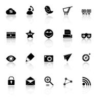 Internet useful icons with reflect on white background