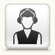 Square Button with Girl &amp; Headphones