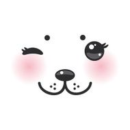 Kawaii funny albino animal muzzle with pink cheeks winking eyes
