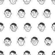 Vector cute doodle boy heads seamless pattern Emoticons background N2