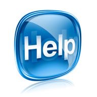 Help icon blue glass isolated on white background