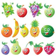 Fruits icons cartoon character set