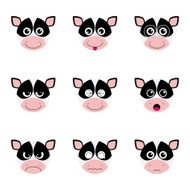 Cow emotion faces icon set vector