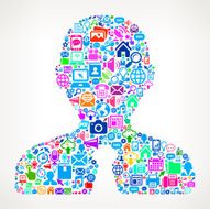 Businessman on Modern Technology &amp; Communication interface icon Pattern