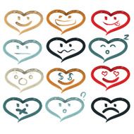 Vector hearts of smiley faces Handmade watercolor painting