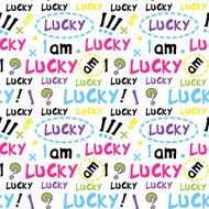decorative yellow seamless pattern with words &quot;lucky&quot;