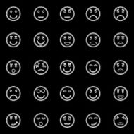 Circle face line icons on black background