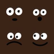 Set of cute funny face emotions in the dark Flat
