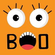 Scary face emotions boo Happy Halloween card Flat design style N2