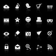 Internet useful icons with reflect on black background